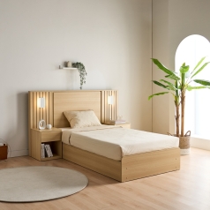 HMS - 랑제 SS침대(양쪽사이드협탁_별도)_네츄럴