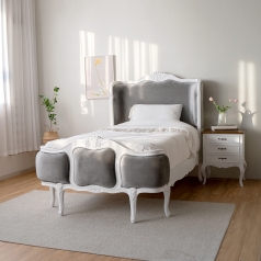 HPE - 클레어 프렌치 엔틱 원목 SS 침대  (벨벳)