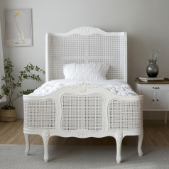 HPE - 클레어 프렌치 엔틱 라탄 SS 침대 (화이트)