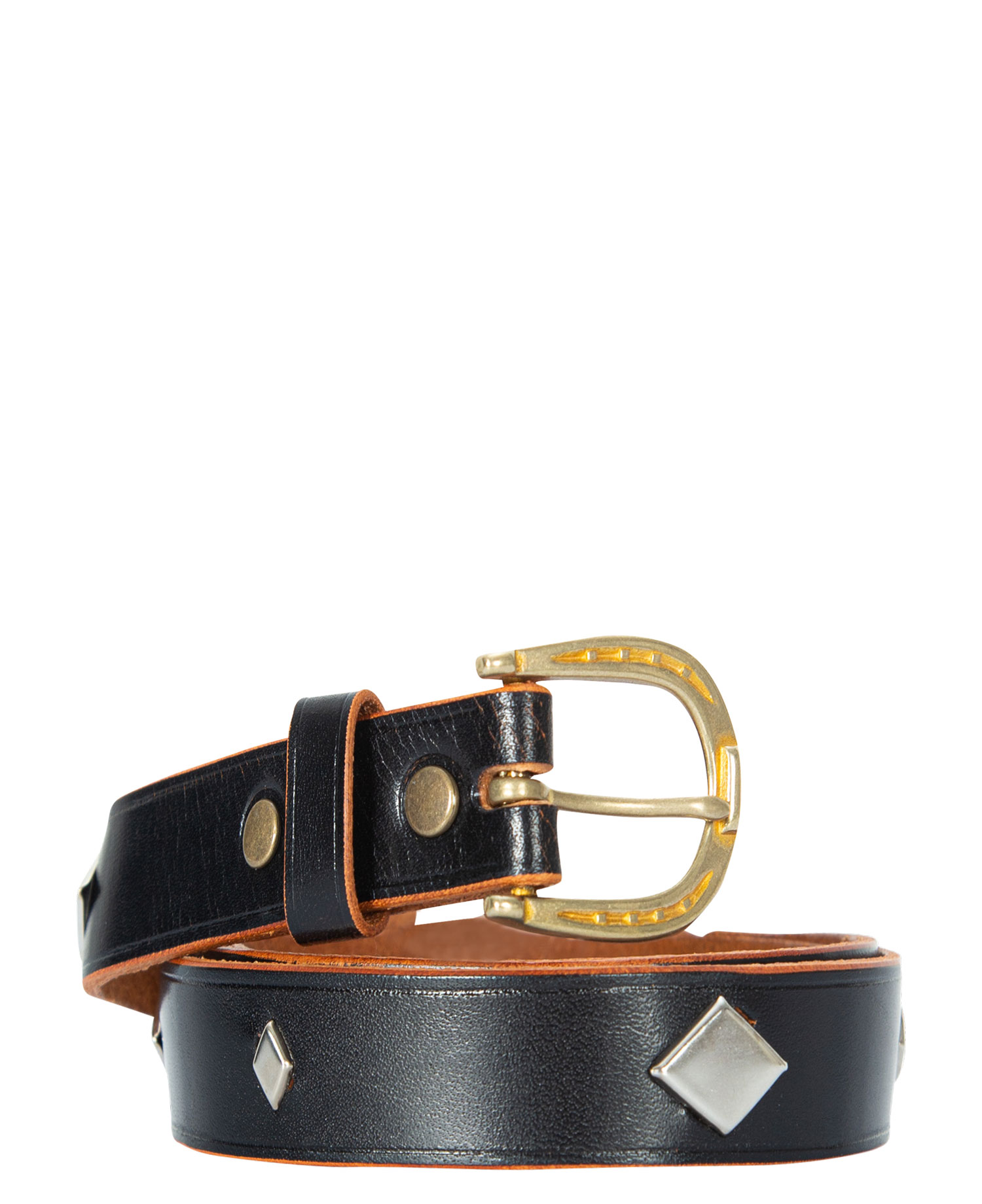 [APACHE CUSTOM WORKS] HORSE SHOE BUCKLE DIAMOND STUDDED LEATHER BELT (23MM)_BLACK