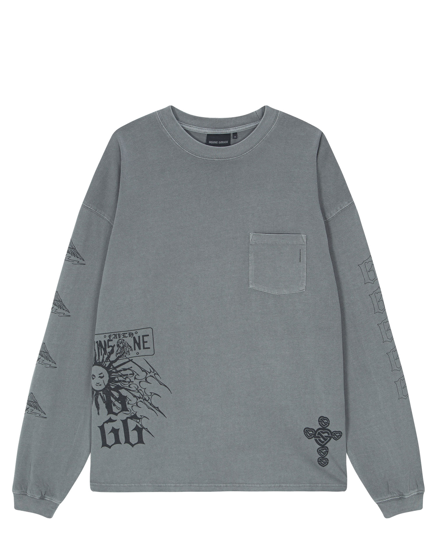 [EMPTY EXCLUSIVE] INSANE GRAPHIC POCKET LONG SLV_CHARCOAL