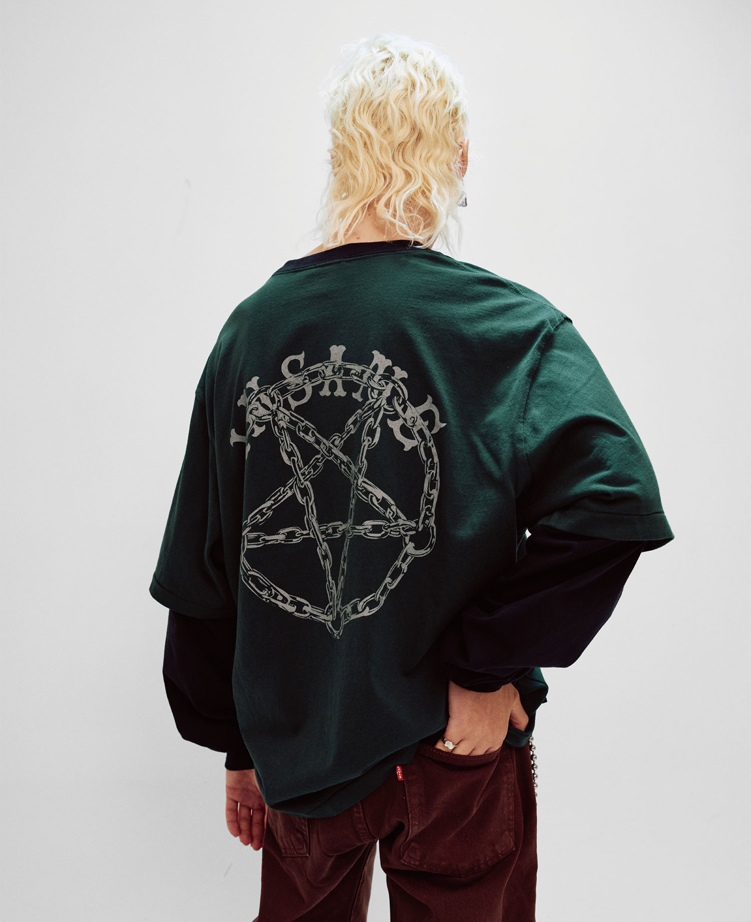 INSANE PENTAGRAM LAYERED LONG SLV_GREEN