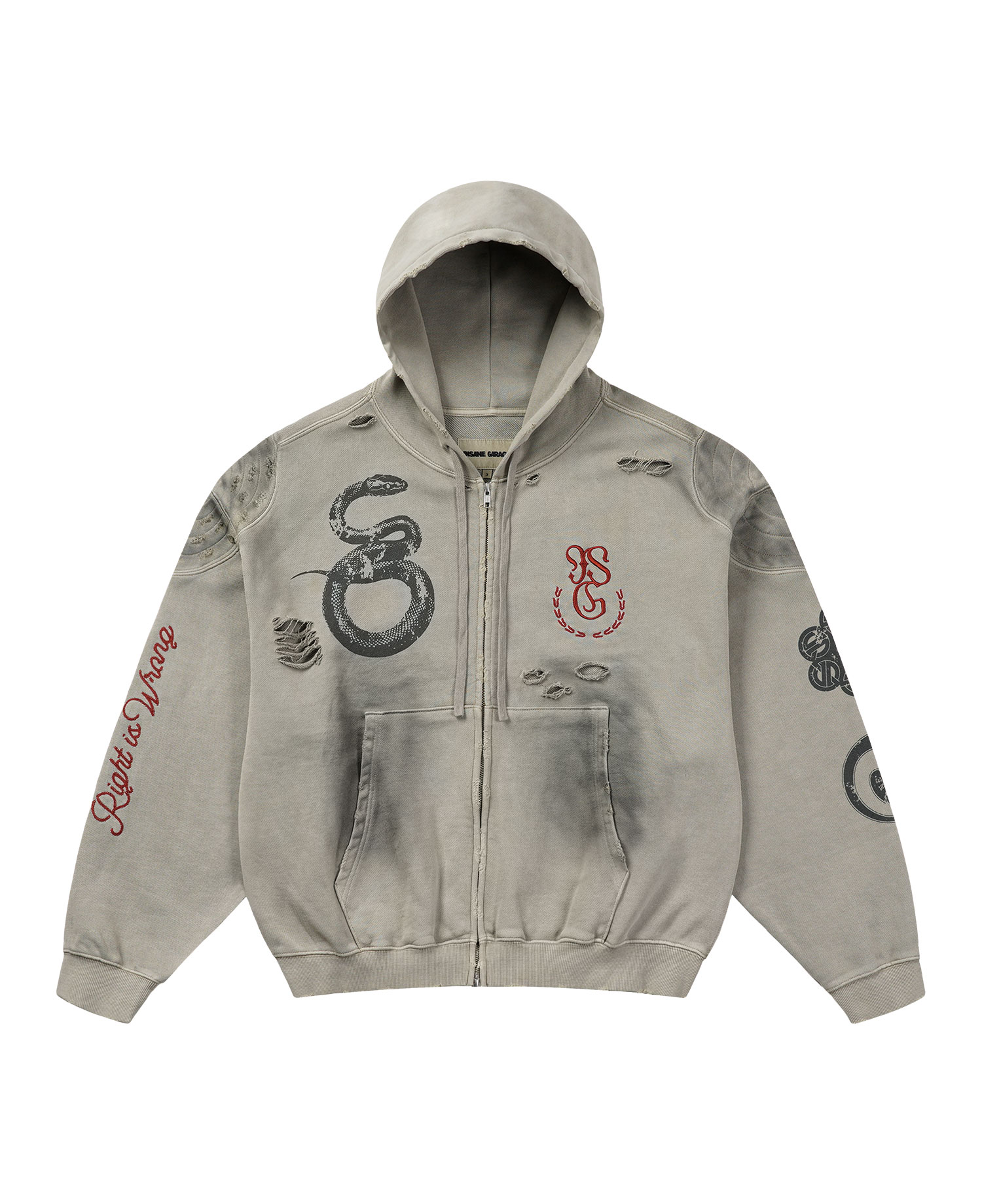 [EMPTY EXCLUSIVE] INSANE SCRATCH WASHED FLAG HOODIE_BEIGE