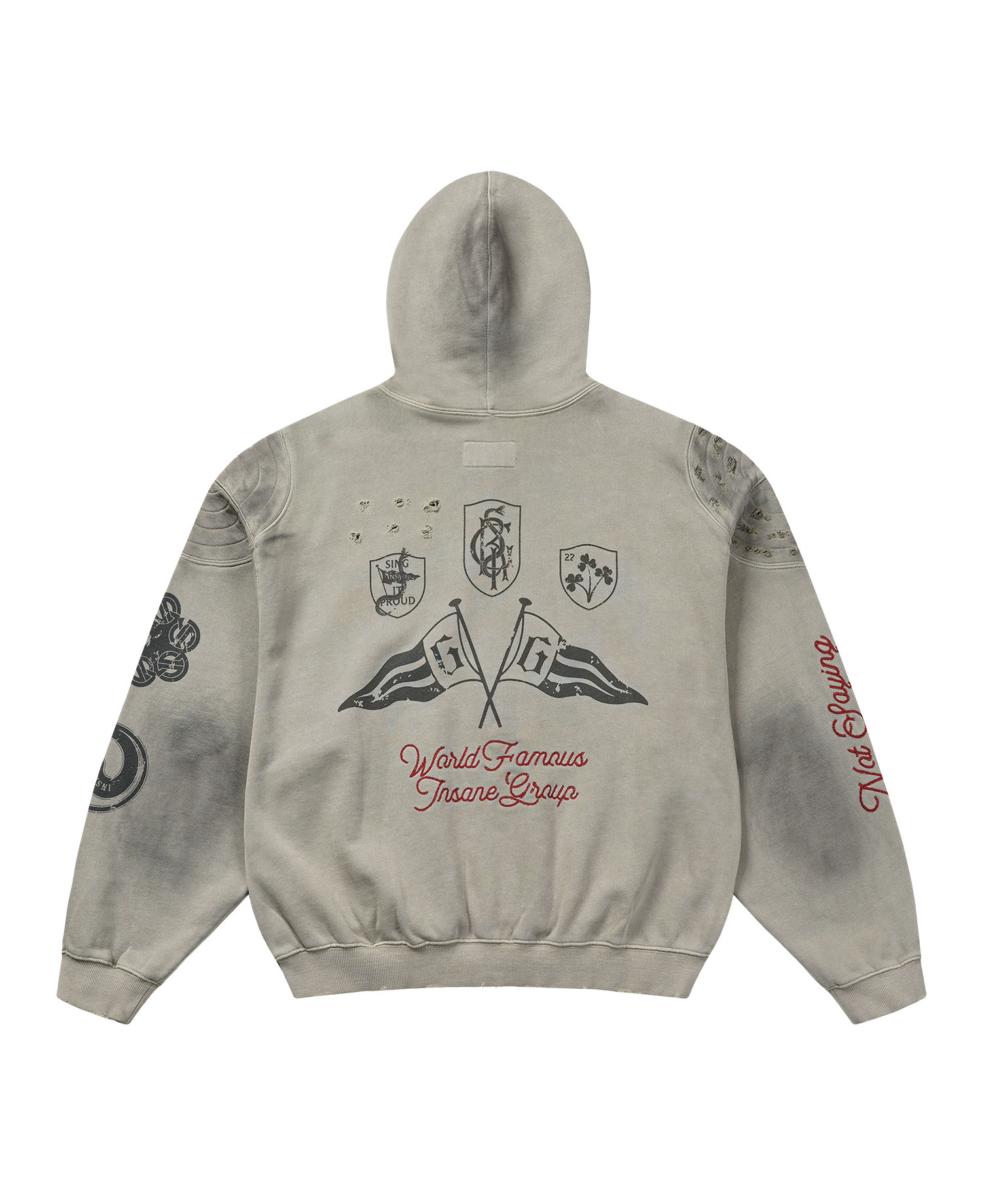 [EMPTY EXCLUSIVE] INSANE SCRATCH WASHED FLAG HOODIE_BEIGE