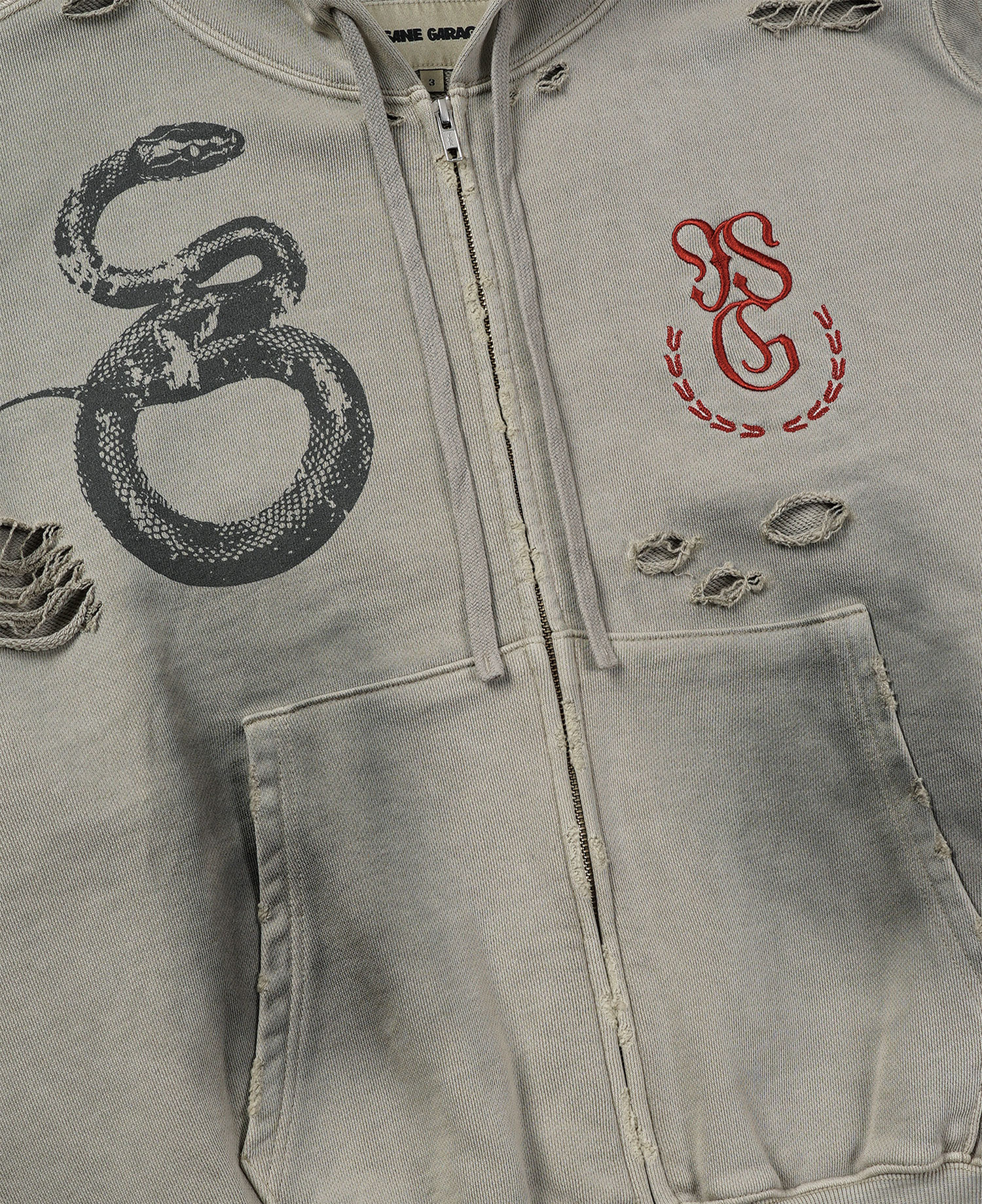[EMPTY EXCLUSIVE] INSANE SCRATCH WASHED FLAG HOODIE_BEIGE