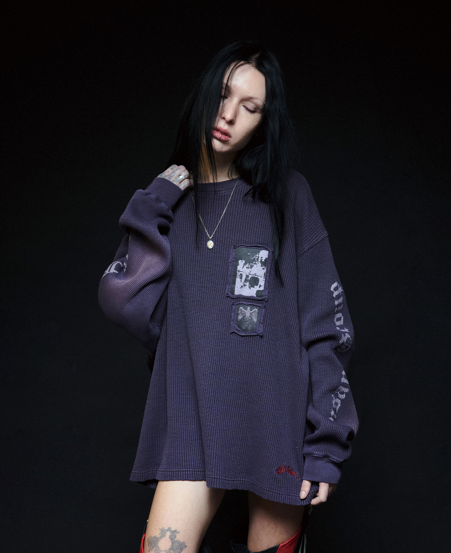 INSANE GRAPHIC PATCH WAFFLE LONG SLV_PURPLE