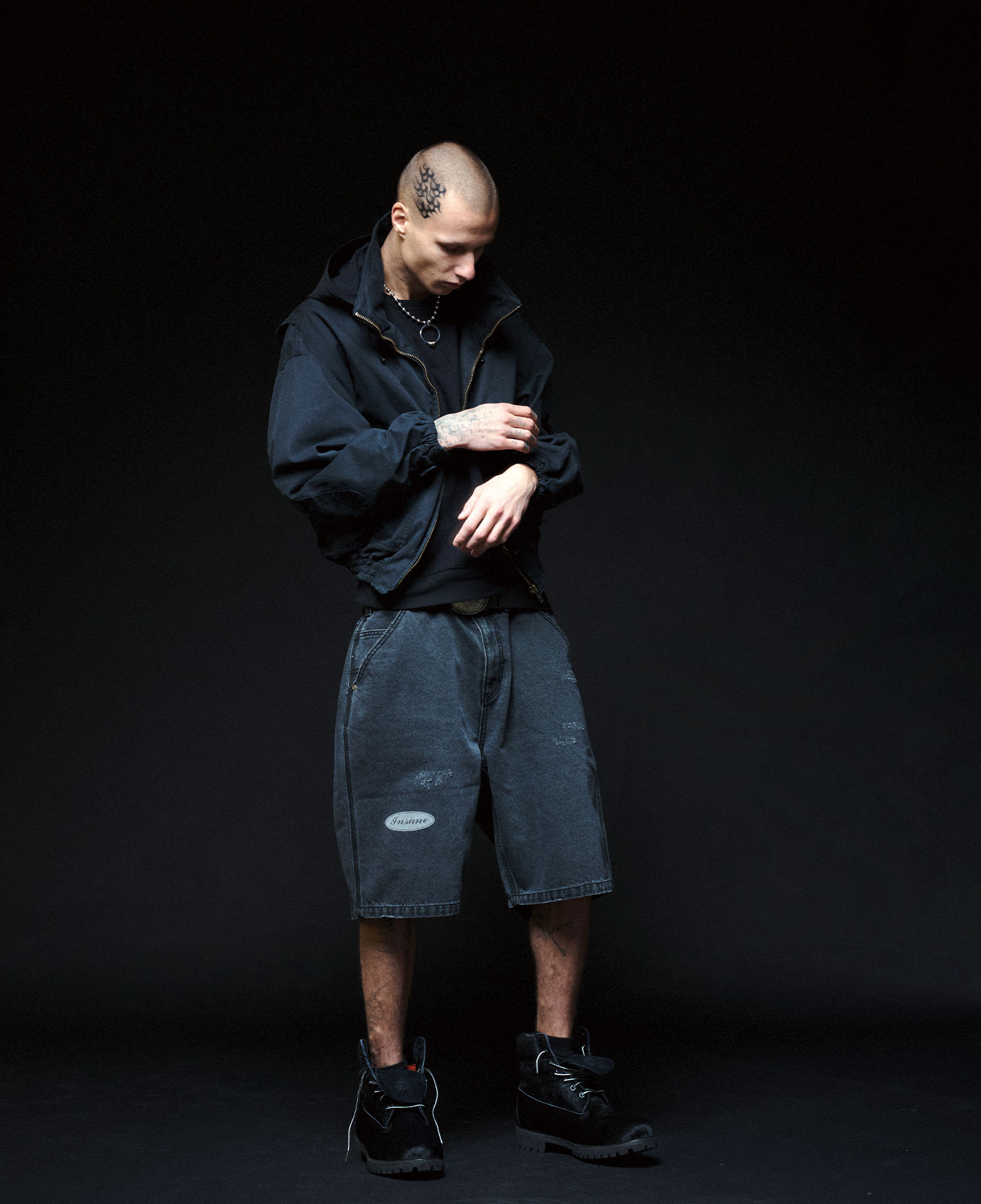 INSANE DENIM HALF PANTS_BLACK