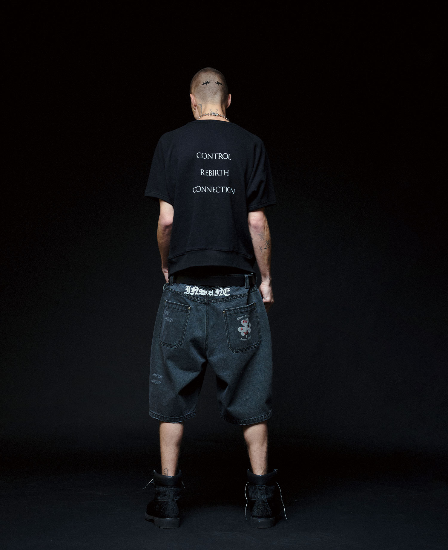 INSANE DENIM HALF PANTS_BLACK
