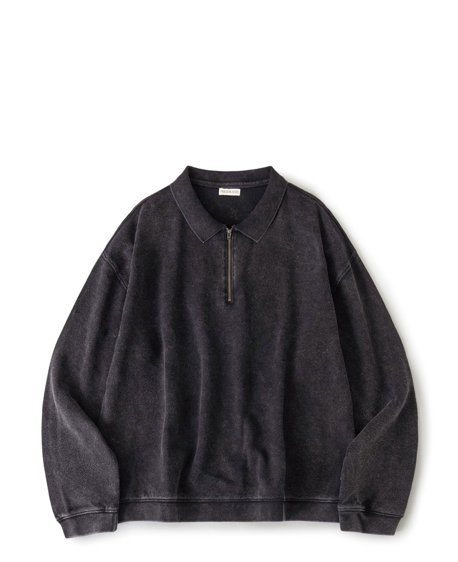 [HANDSEND] VINTAGE HALF-ZIP SWEAT SHIRT_WASHED BLACK