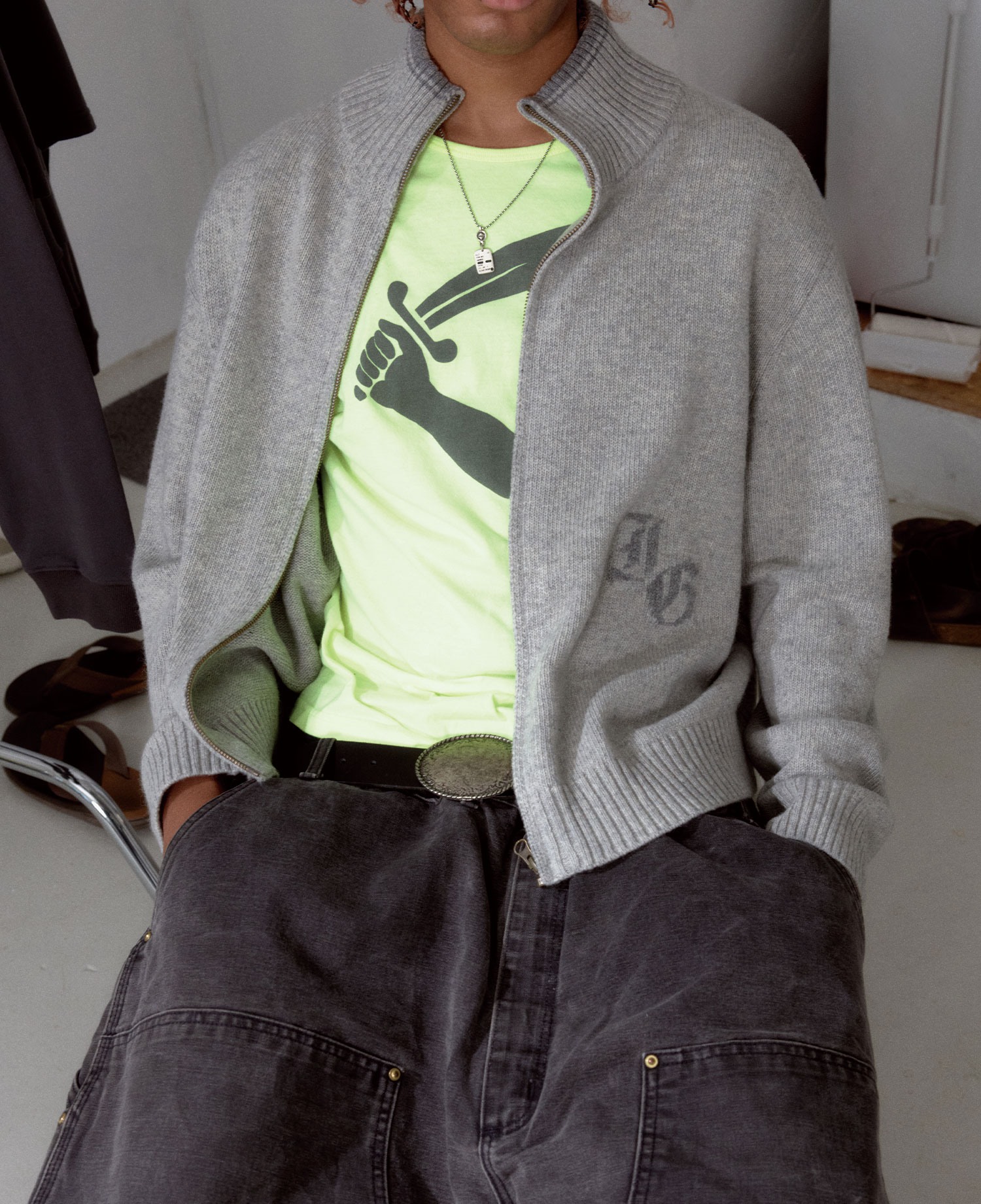 INSANE BASIC FULL ZIP-UP KNIT_OATMEAL
