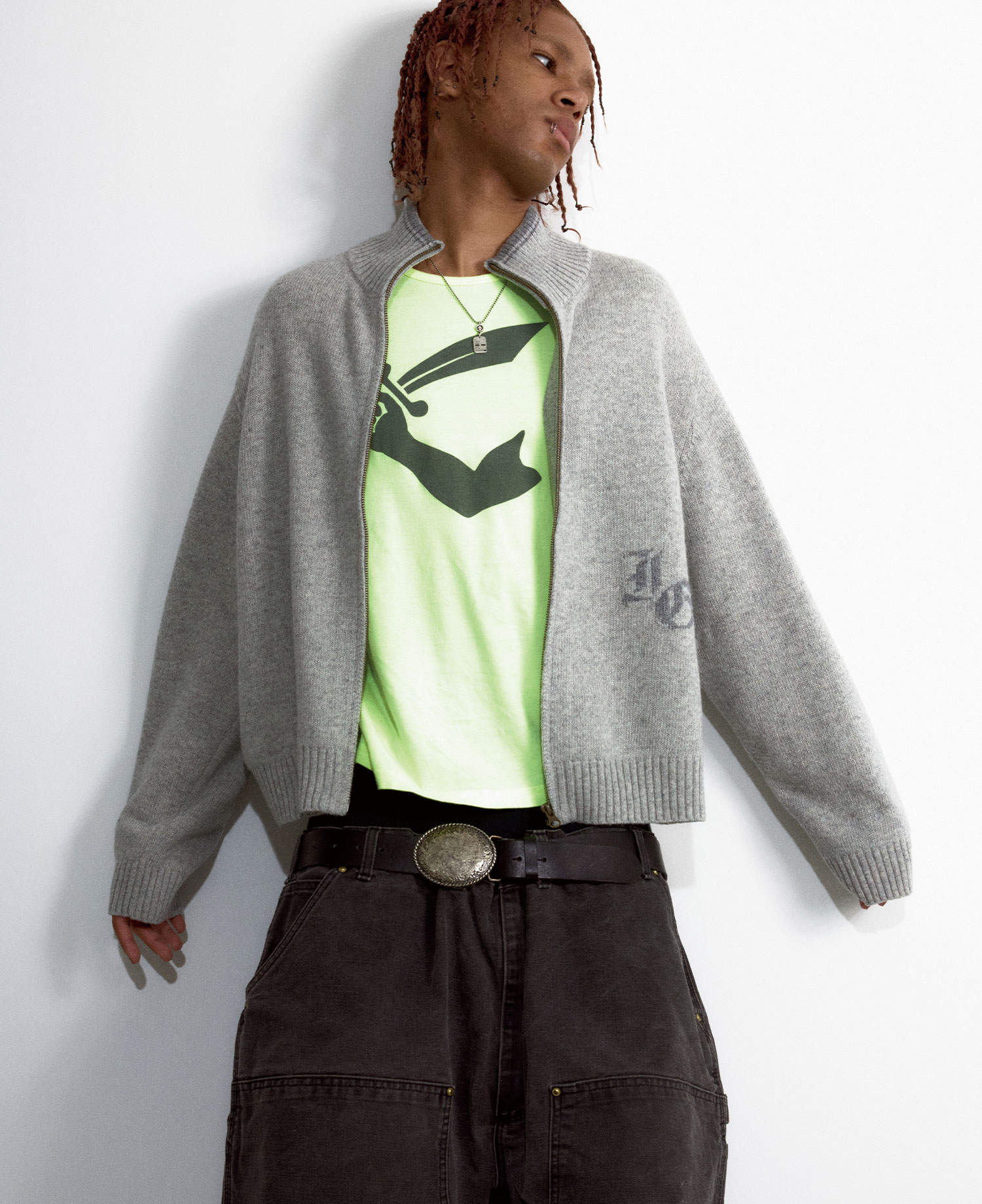 INSANE BASIC FULL ZIP-UP KNIT_OATMEAL