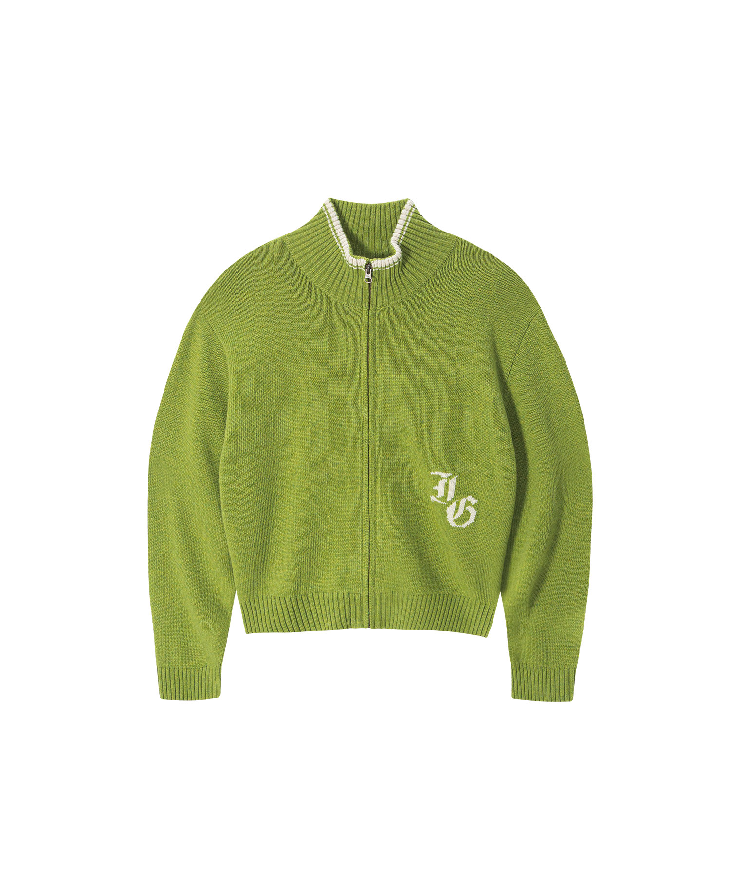INSANE BASIC FULL ZIP-UP KNIT_GREEN