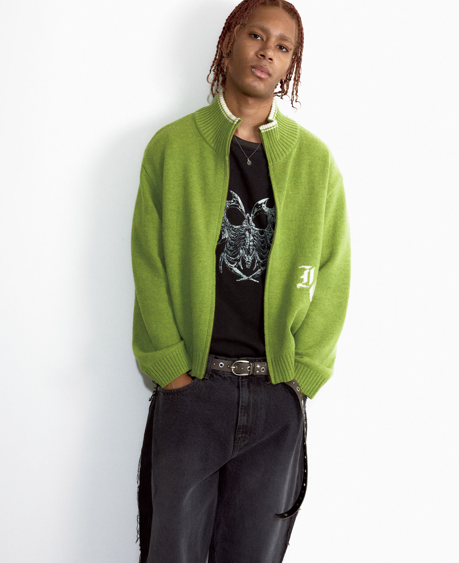 INSANE BASIC FULL ZIP-UP KNIT_GREEN