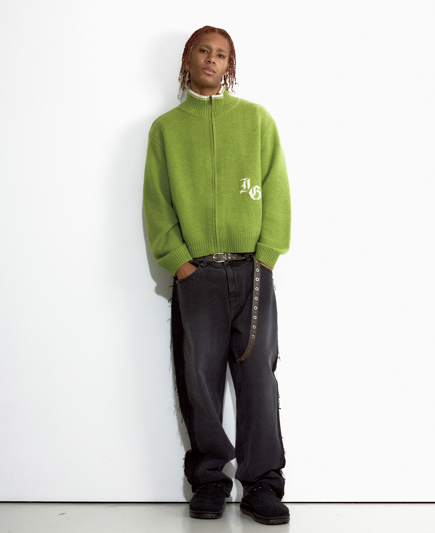INSANE BASIC FULL ZIP-UP KNIT_GREEN