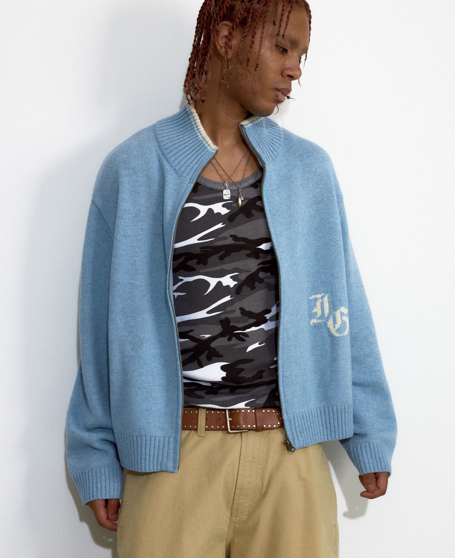 INSANE BASIC FULL ZIP-UP KNIT_LIGHT BLUE