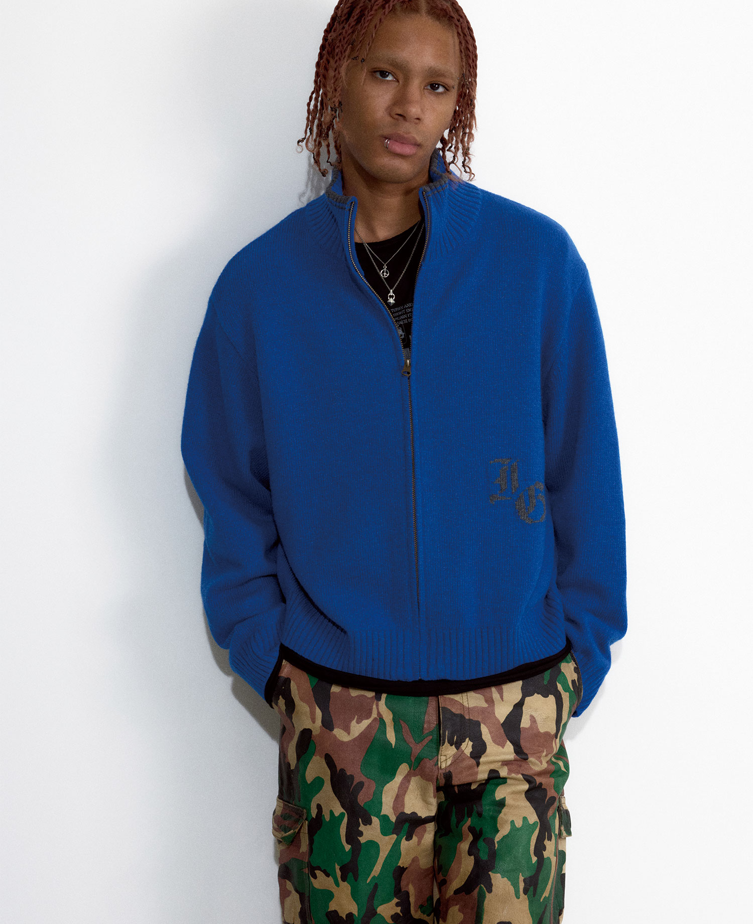 INSANE BASIC FULL ZIP-UP KNIT_BLUE