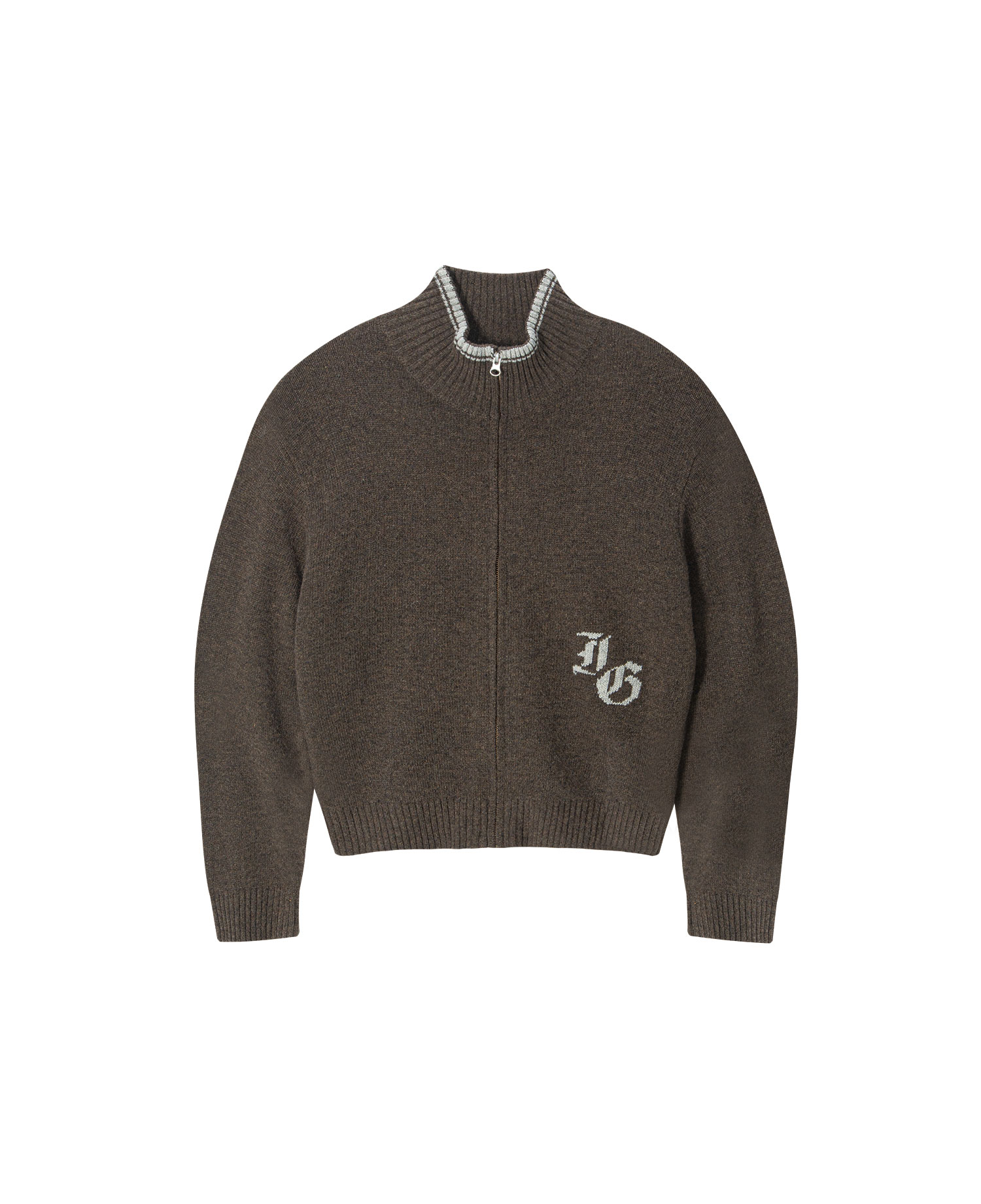 INSANE BASIC FULL ZIP-UP KNIT_KHAKI