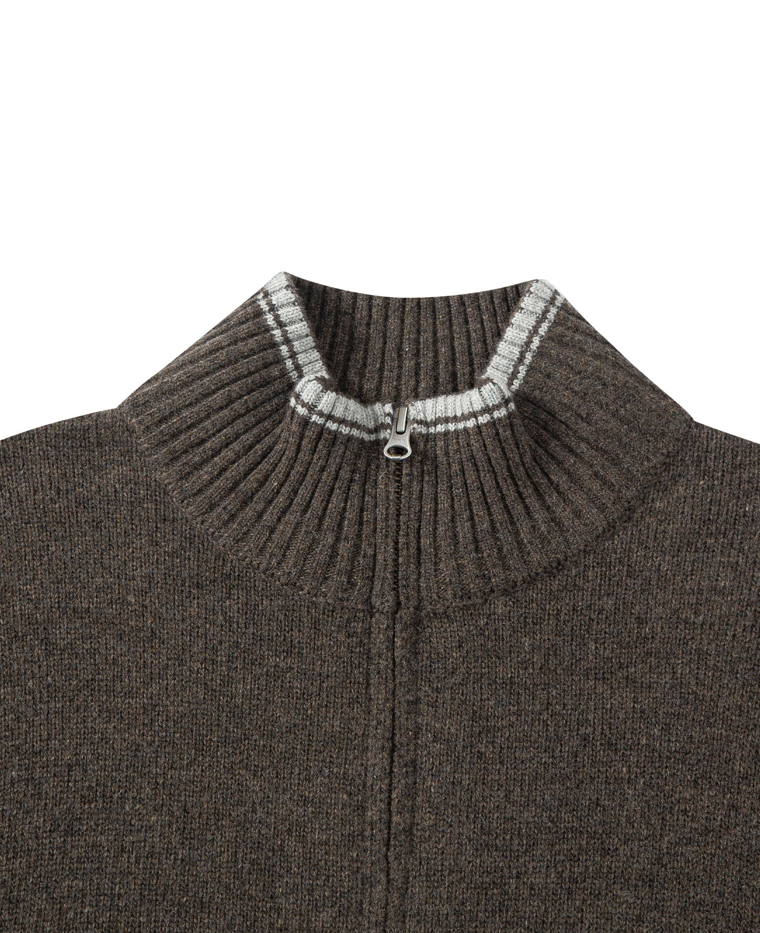 INSANE BASIC FULL ZIP-UP KNIT_KHAKI