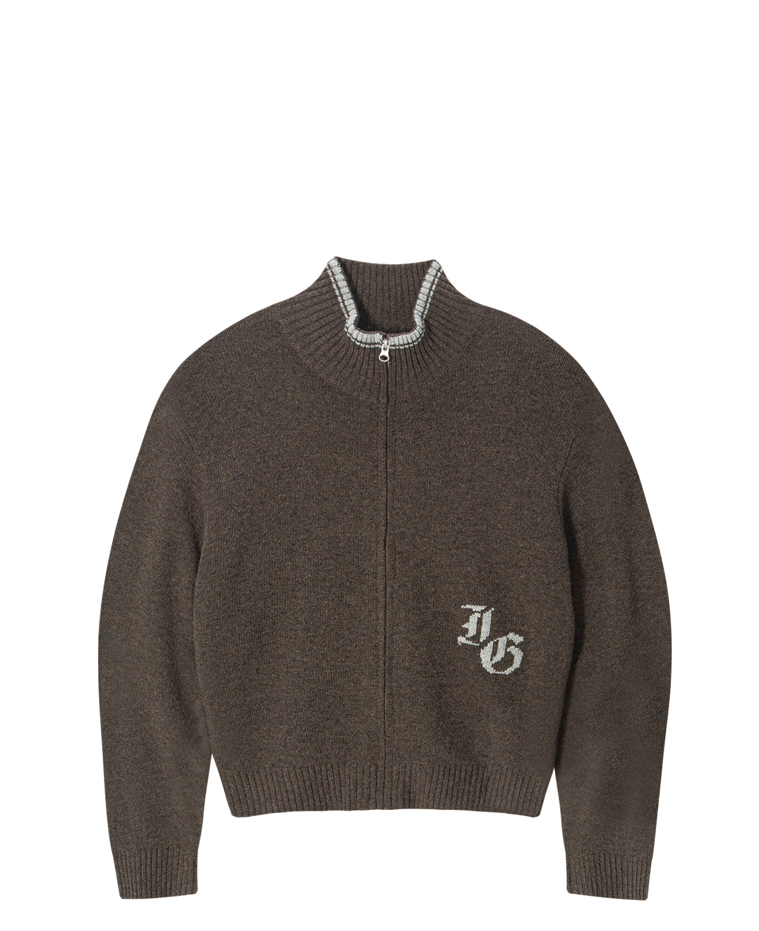 INSANE BASIC FULL ZIP-UP KNIT_KHAKI