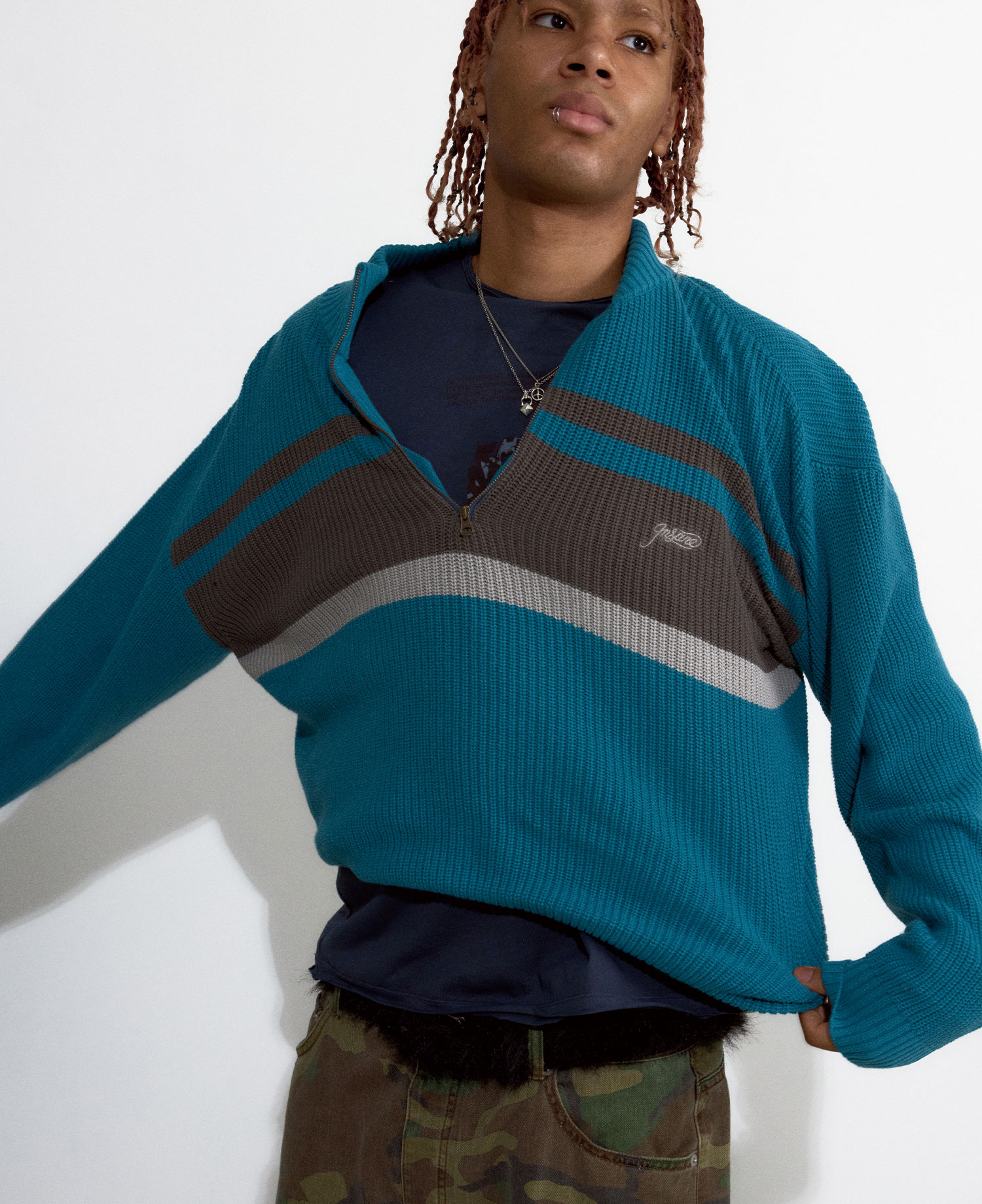 INSANE BASIC HALF ZIP-UP KNIT_TEAL
