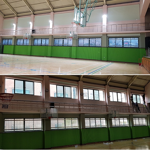 [상봉중학교] 체육관 전동블라인드, 암막롤스크린