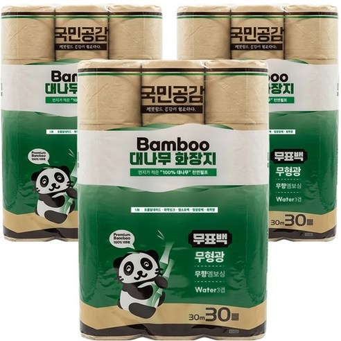 국민공감 프리미엄 대나무 3겹 화장지 30롤 대나무 100% 천연펄프 1+1+1 3개 세트 상품
