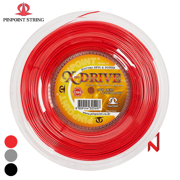 핀포인트 테니스스트링 엑스 드라이브 1.18/1.23mm 200M BK/GR/RD