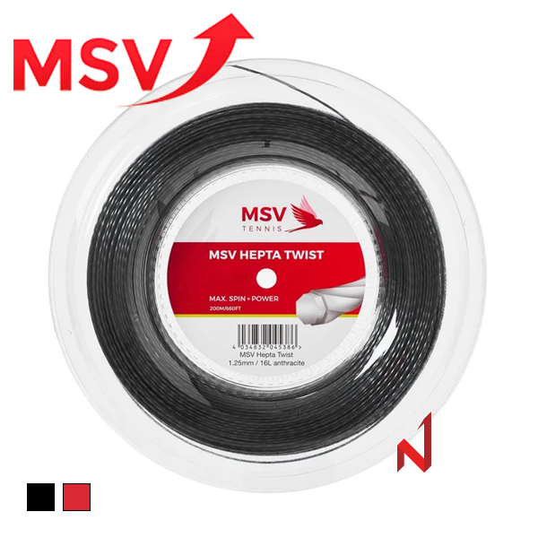 MSV 테니스스트링 헵타 트위스트 1.25mm [200M] BK,RD