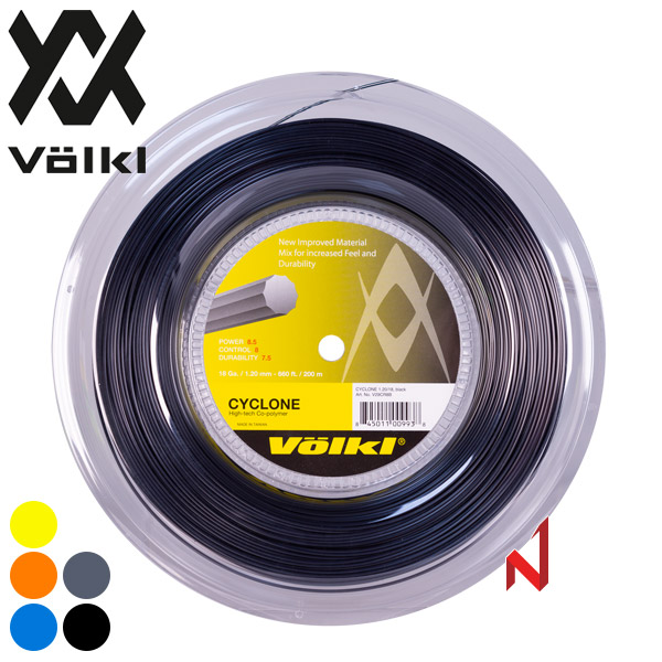 뵐클 테니스스트링 사이클론 1.20mm 200m BK/N.BL/GT/OR/N.YL
