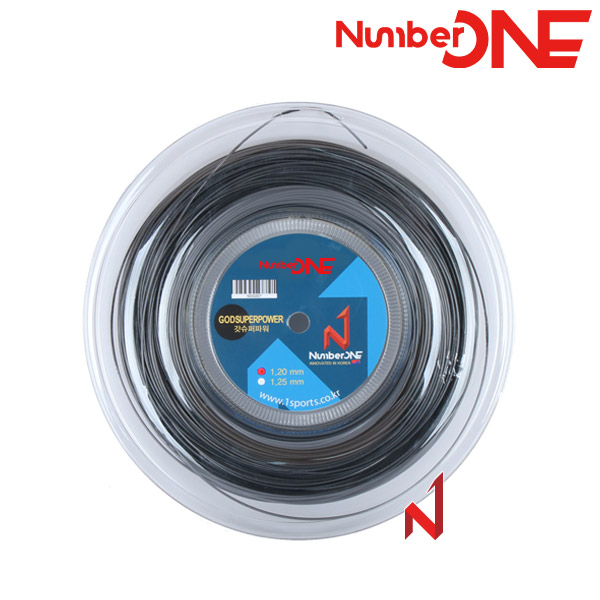 ★출시기념3+1행사★넘버원 테니스스트링 갓슈퍼파워 1.20/1.25mm 원형폴리 D/GY 200M