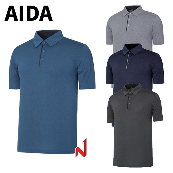 AIDA 반팔티 스판 카치온 썬그립 Y 카라 AME2T02 4색상 공용