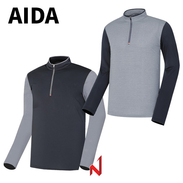 AIDA 긴팔티 스판 카치온 소매 배색 AME1T03 2색상 공용