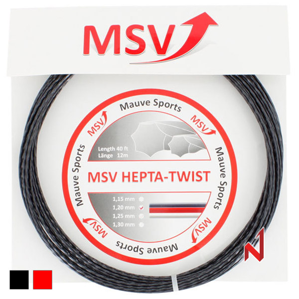 MSV 테니스스트링 헵타 트위스트 1.15/1.20/1.25mm RD/BK 12M 릴컷팅