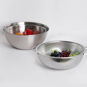 스텐 펀칭볼&믹싱볼 3종 세트 과일 야채 세척볼 바구니 소쿠리 채반 채망 판촉물 선물