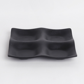 업소용 멜라민 정사각 4찬 접시 나눔접시 4절 4구 반찬접시 블랙 체크 흑 식당 그릇