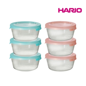 하리오 내열유리 보존용기 3P 세트 전자레인지 일본 반찬 용기 유리 원형 찬통 600ml