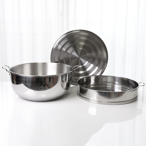 스텐 통삼중 IH 2단 찜솥 세트 50cm 국산 대용량 냄비 채반 업소용 인덕션 대형 솥