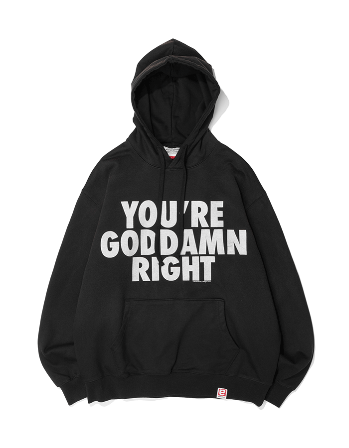엑스트라오디너리 25SS YOU`RE GODDAMN RIGHT FADE WASHING HOODIE BLACK