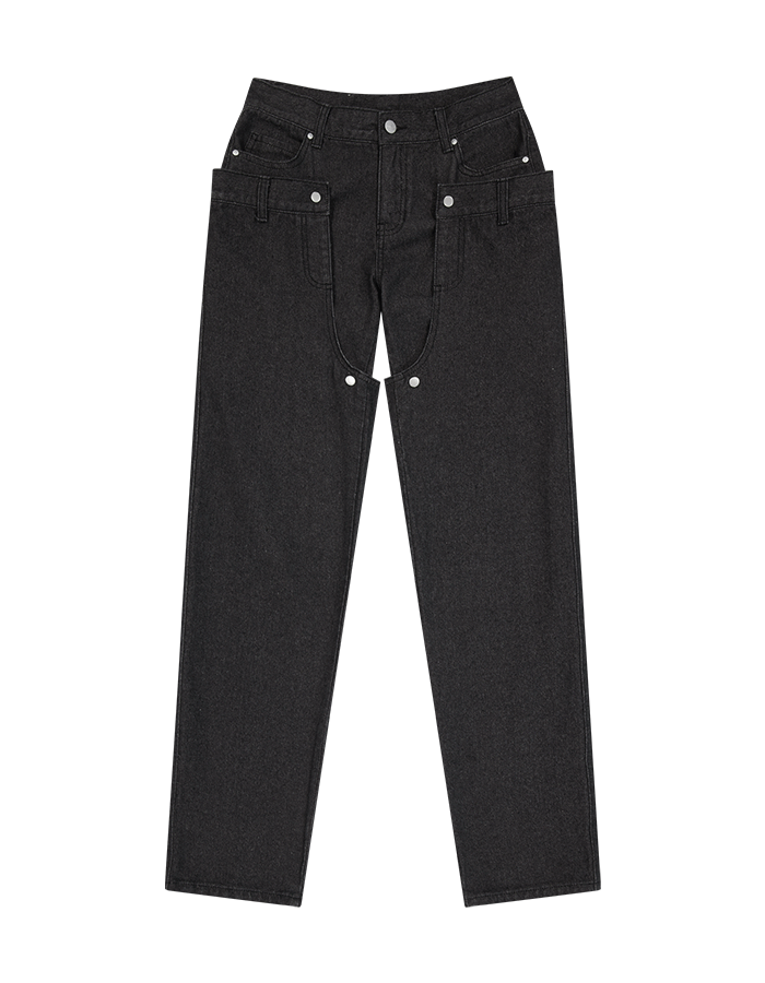 오호스 25SS Detachable Button Denim Pants / Black