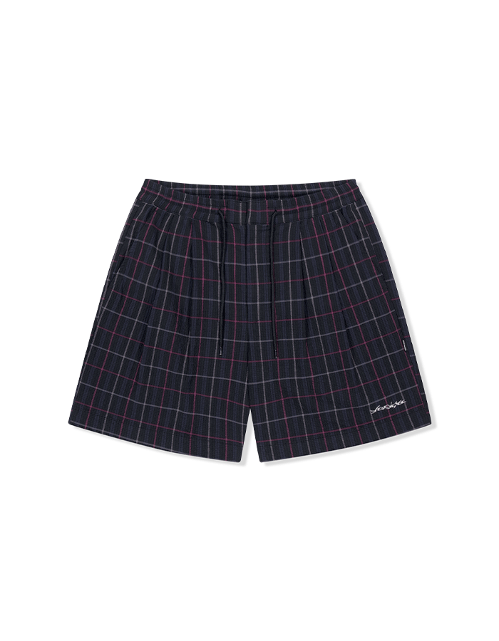 예스아이씨 25SS Crinkled Fabric Check Shorts Black