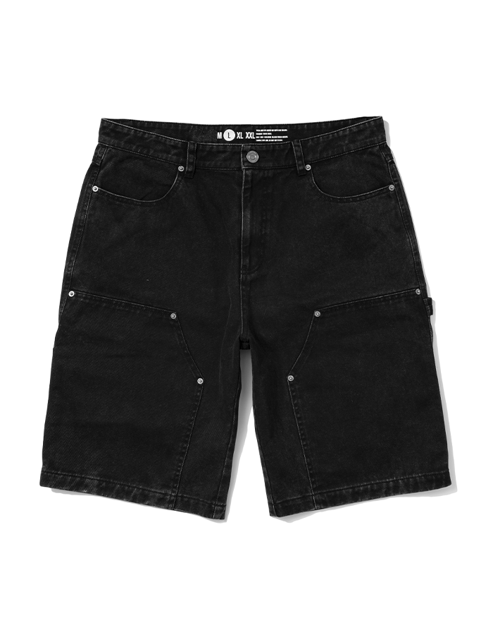엑스트라오디너리 PIGMENT WASHING DOUBLE KNEE SHORTS CHARCOAL
