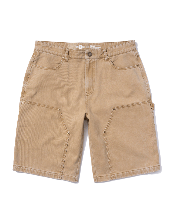 엑스트라오디너리 PIGMENT WASHING DOUBLE KNEE SHORTS BEIGE