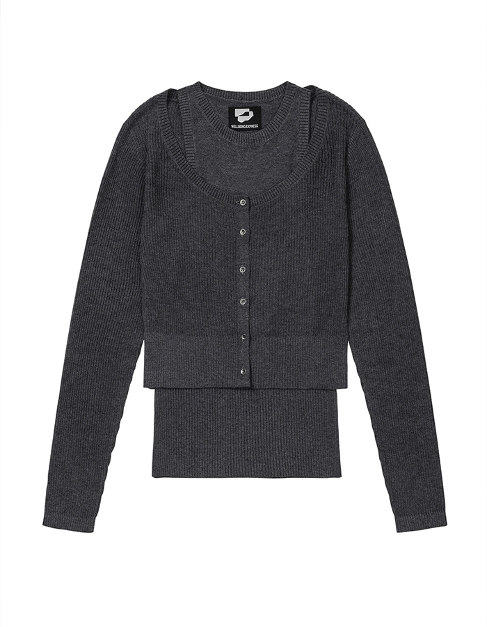 웰빙익스프레스 Layered Cardigan Set Charcoal