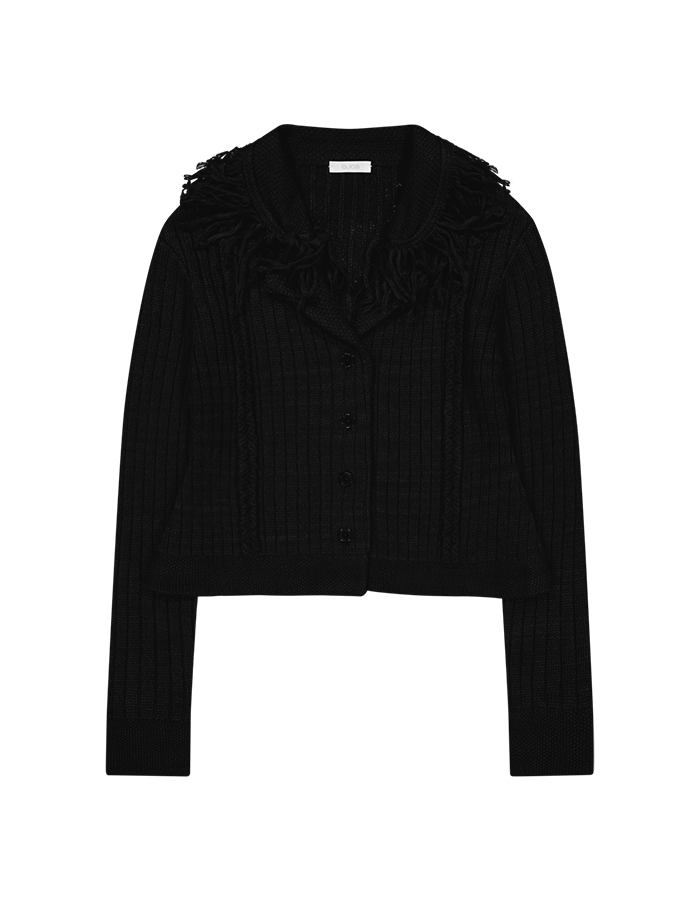 오호스 Tassel Collar Knit Cardigan / Black