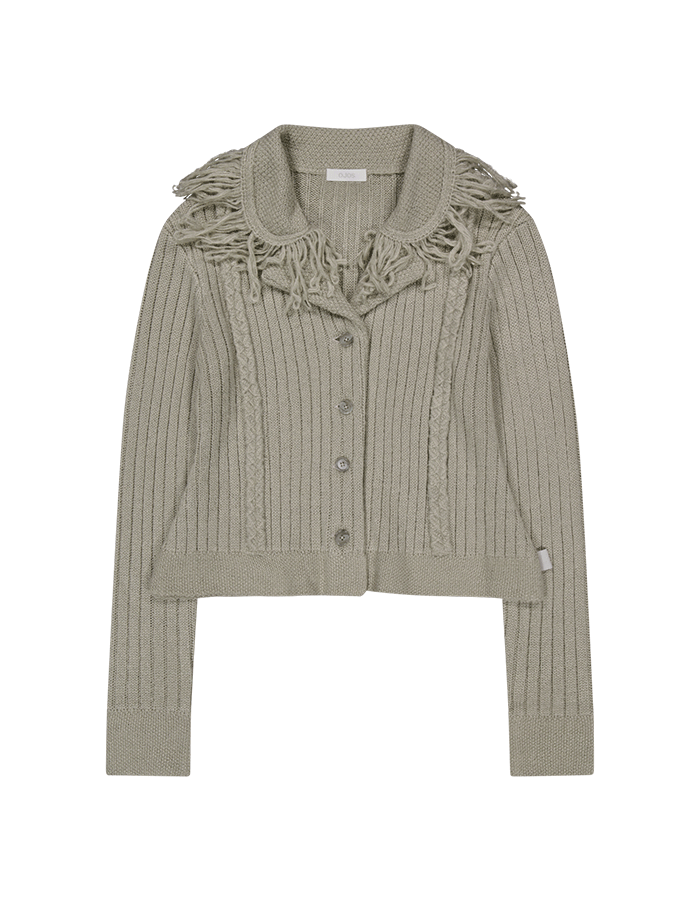 오호스 Tassel Collar Knit Cardigan / Grey