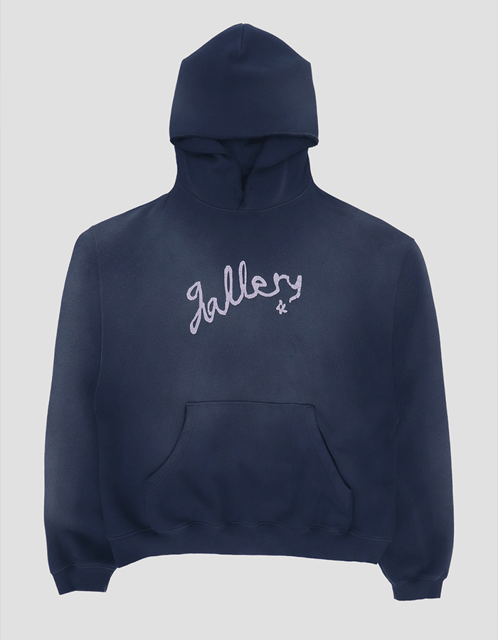 1011 GALLERY Gallery Tape Logo Washed Hoodie - Navy