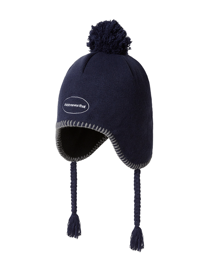 디스이즈네버댓 Pom Earflap Beanie Navy