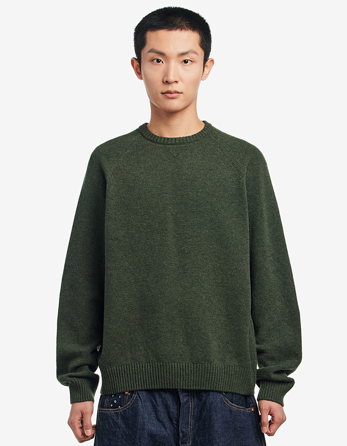 팝트레이닝컴퍼니 KNITTED ELBOW CREWNECK DUFFEL GREEN