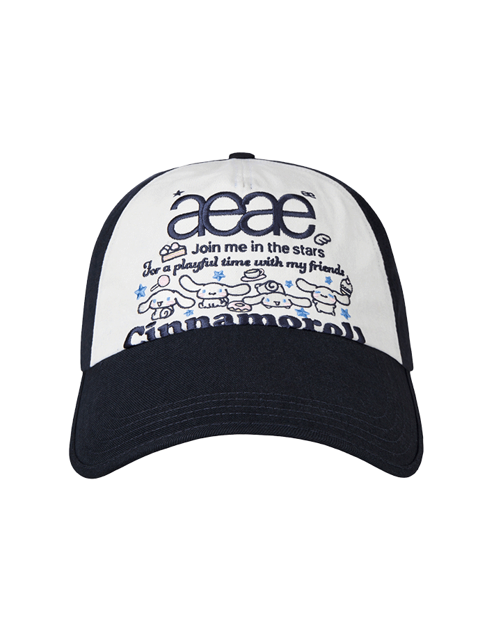 AEAE 에이이에이이 CINNAMOROLL WEB LOGO 5 PANNEL CAP [NAVY]