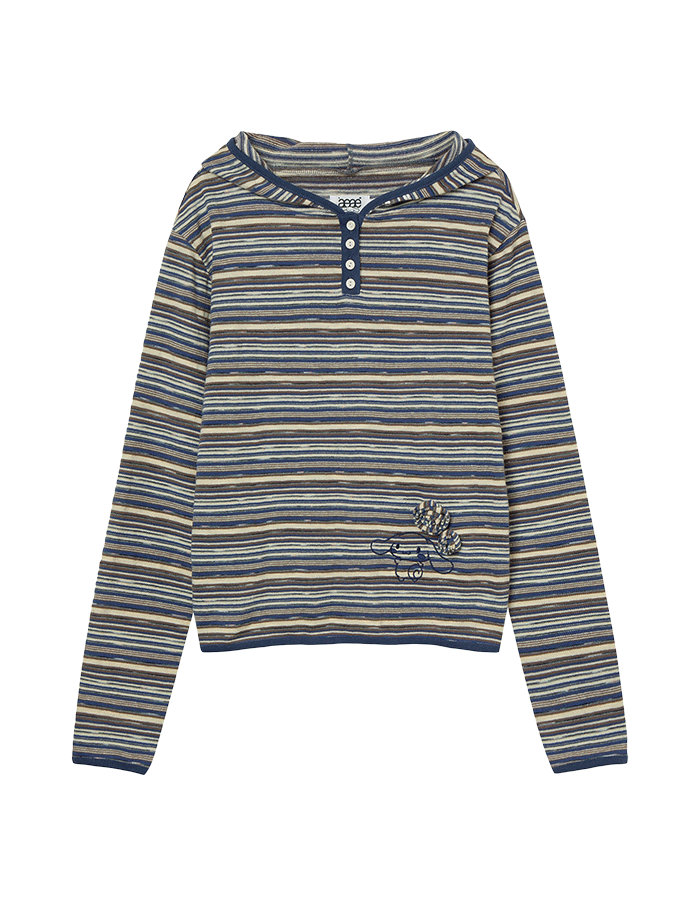 AEAE 에이이에이이 CINNAMOROLL STRIPE KNIT HOODIE [BLUE]